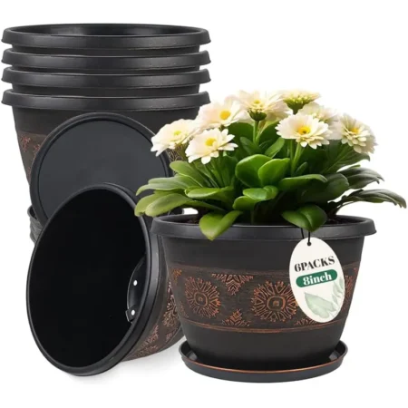 Retro Plastic Planters with Saucers